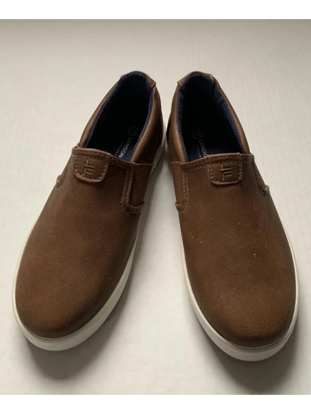 LONDON FOG Boys Sz 13 Brown Bakewell Faux Leather Slip On Casual Shoes